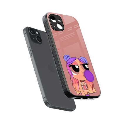 antique purple tote powerpuff girl back phone cover | glass case for iphone 15 plus