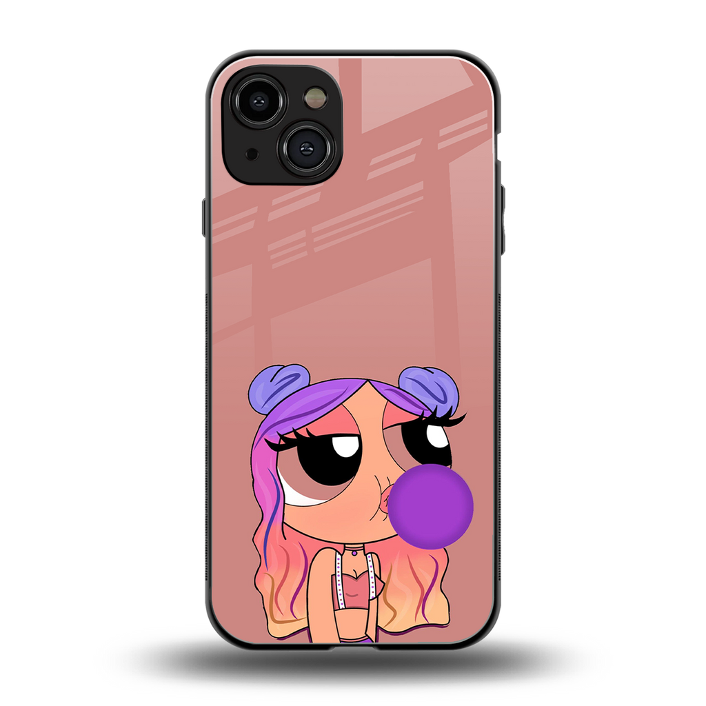 antique purple tote powerpuff girl back phone cover | glass case for iphone 15