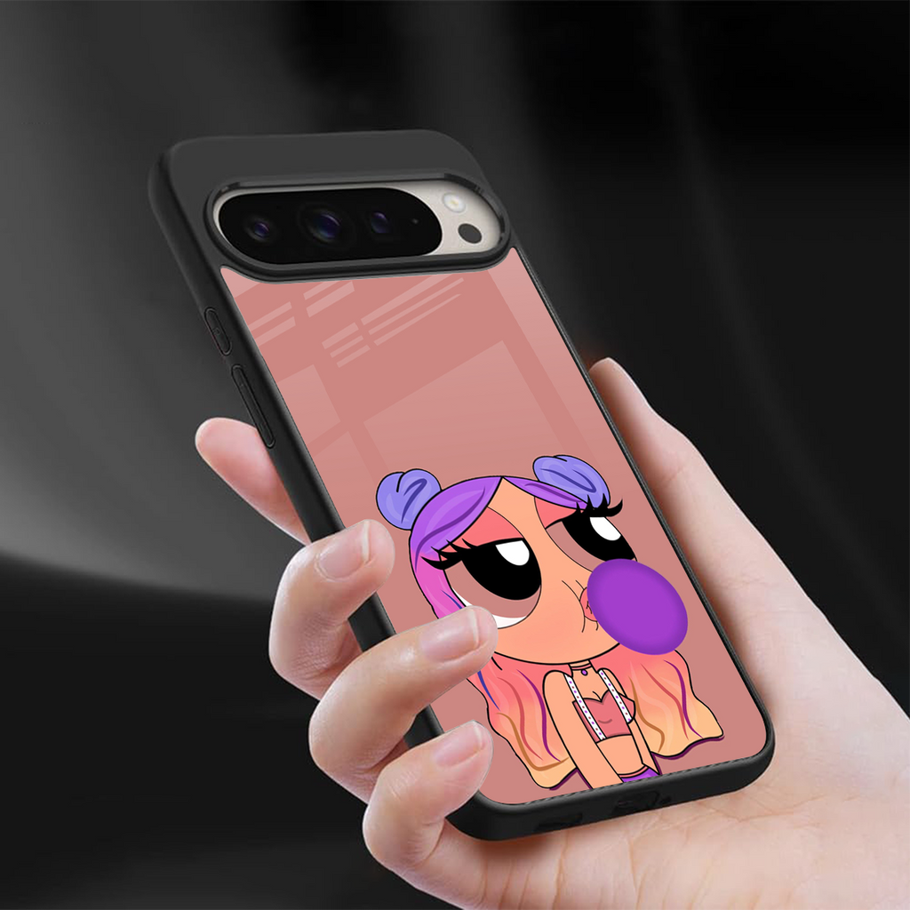 antique purple tote powerpuff girl back phone cover | glass case for google pixel 9 pro