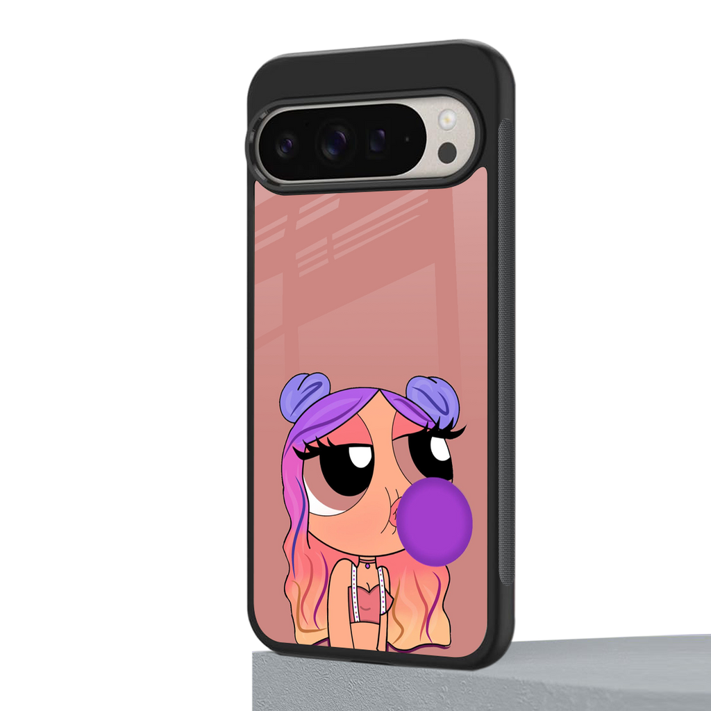 antique purple tote powerpuff girl back phone cover | glass case for google pixel 9 pro