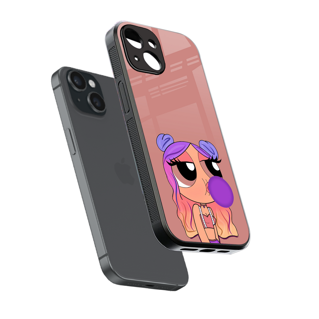 antique purple tote powerpuff girl back phone cover | glass case for iphone 15