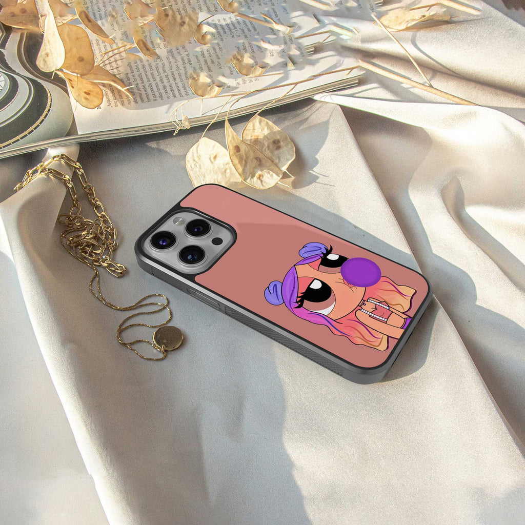 antique purple tote powerpuff girl back phone cover | glass case for iphone 14 pro
