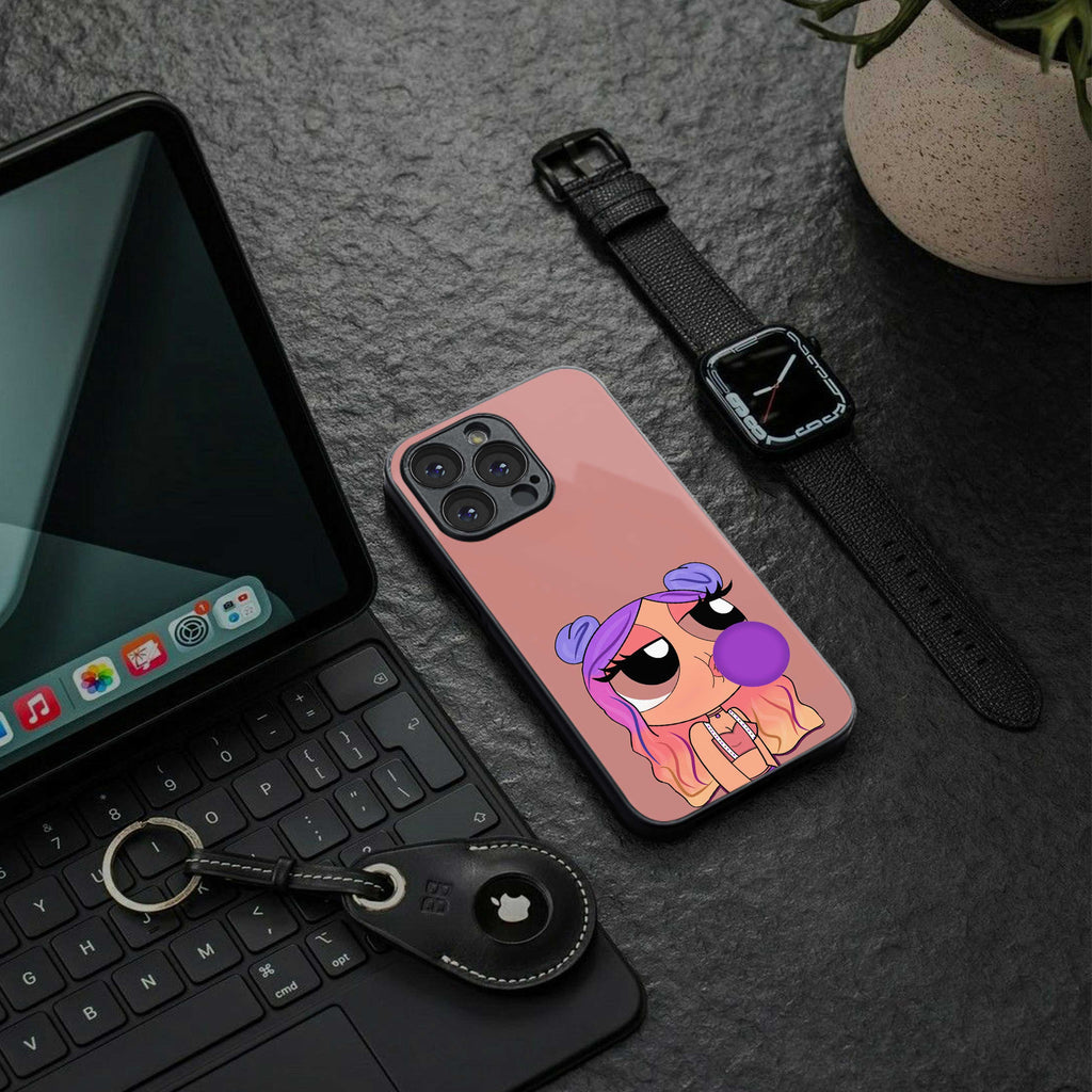 antique purple tote powerpuff girl back phone cover | glass case for iphone 14 pro