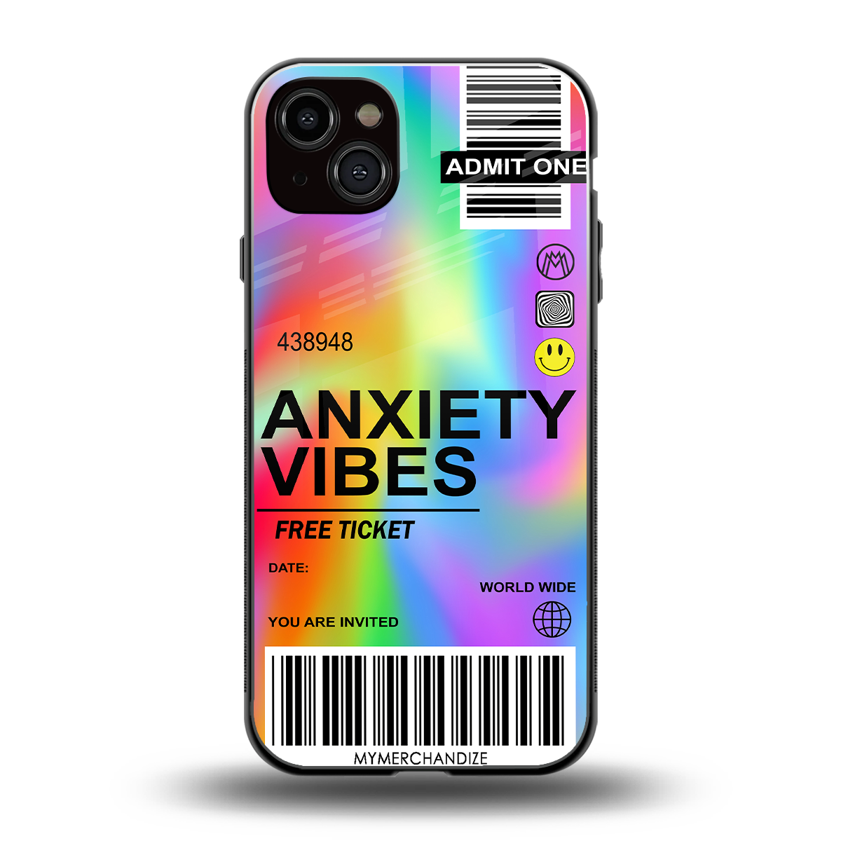 anxiety vibes back phone cover | glass case for iphone 15 plus