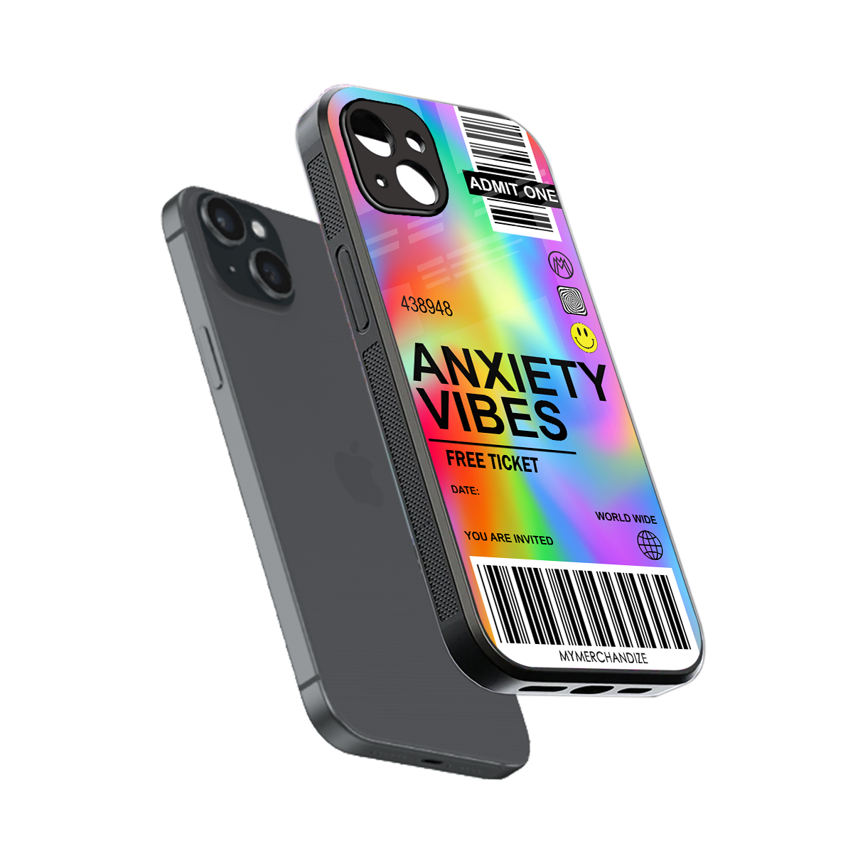 anxiety vibes back phone cover | glass case for iphone 15 plus