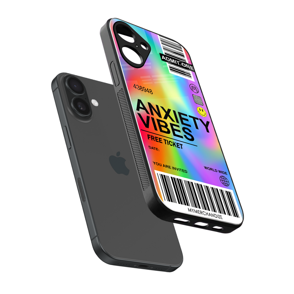 anxiety vibes back phone cover | glass case for iphone 16 plus