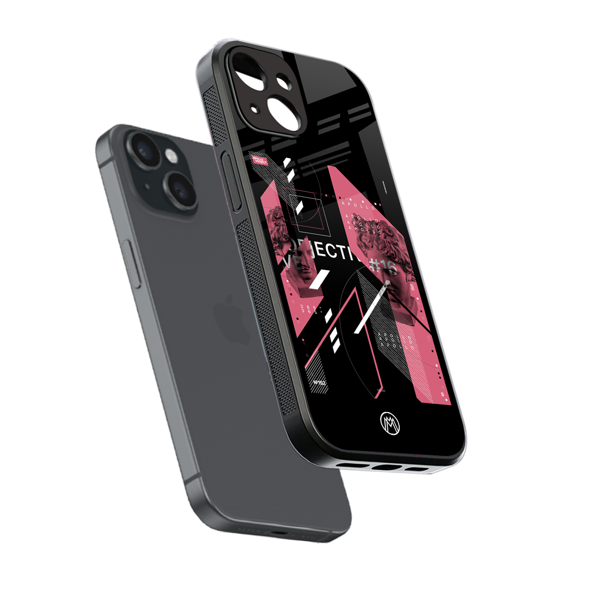 apollo project aesthetic pink and black back phone cover | glass case for iphone 13 mini