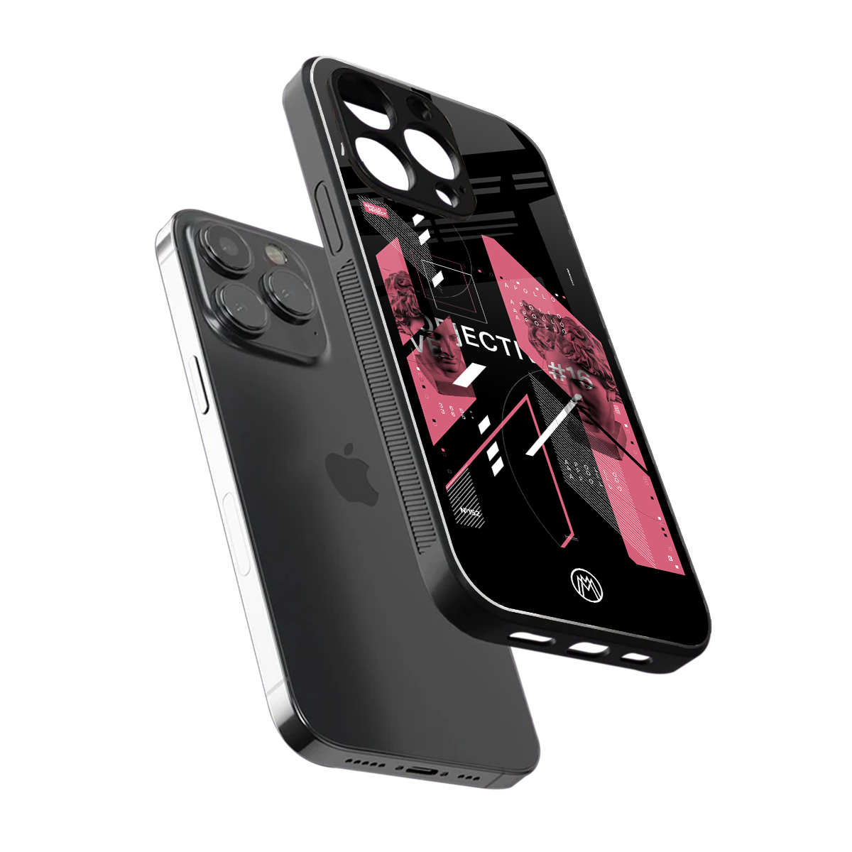 apollo project aesthetic pink and black back phone cover | glass case for iphone 13 pro