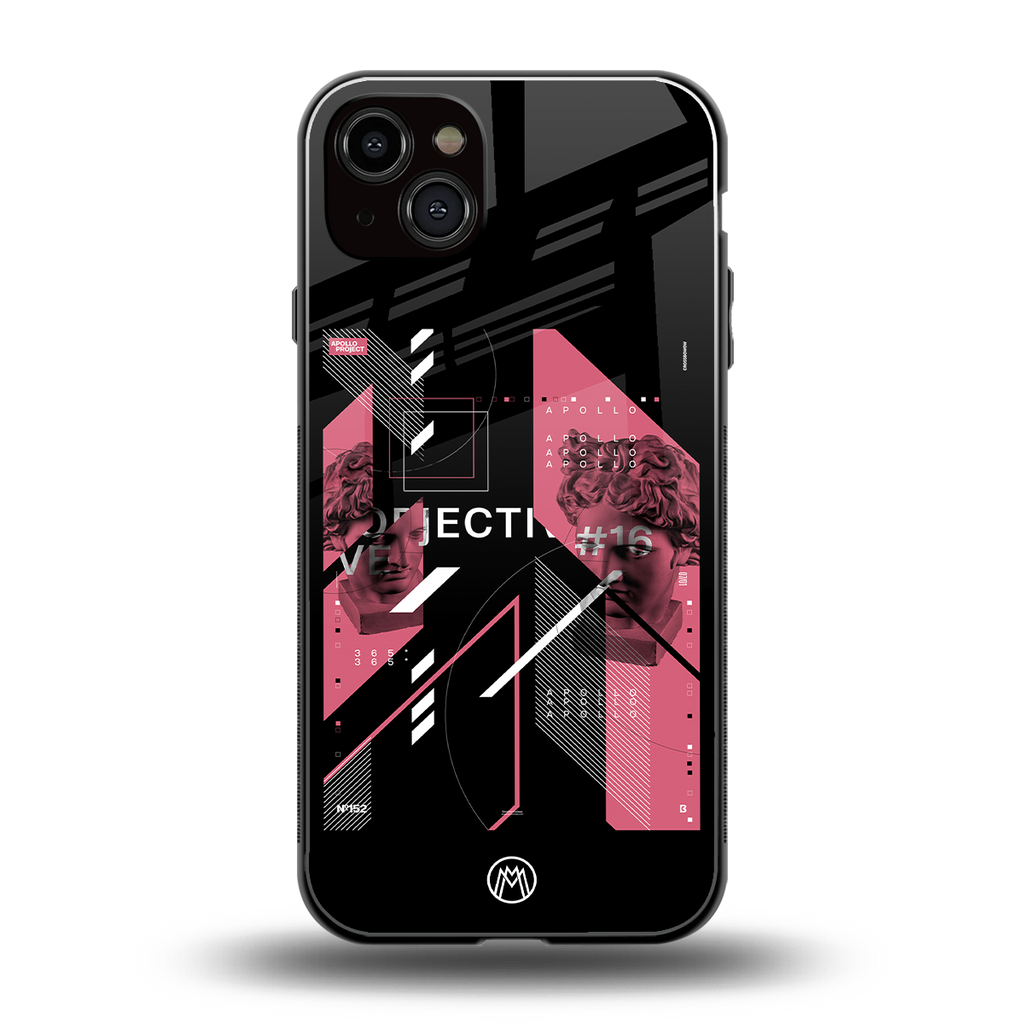 apollo project aesthetic pink and black back phone cover | glass case for iphone 14 plus