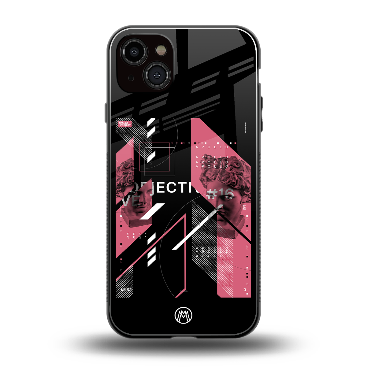 apollo project aesthetic pink and black back phone cover | glass case for iphone 14 plus