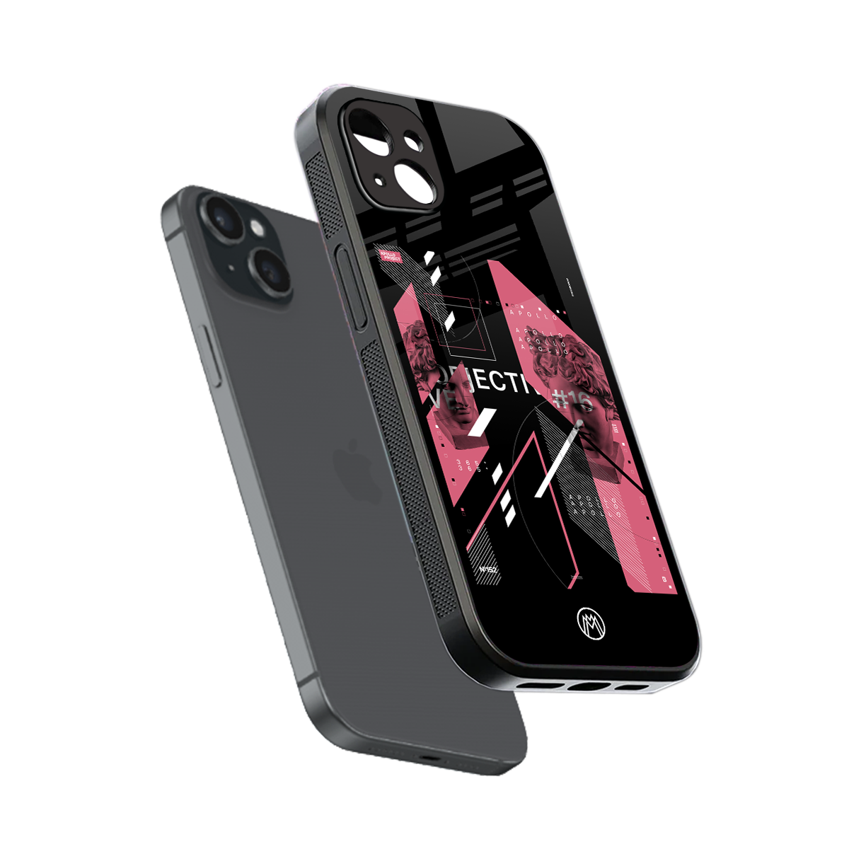 apollo project aesthetic pink and black back phone cover | glass case for iphone 15 plus