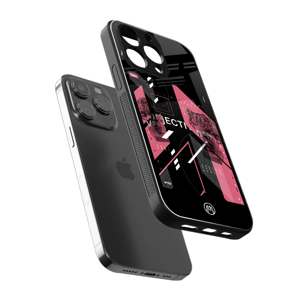 apollo project aesthetic pink and black back phone cover | glass case for iphone 15 pro max