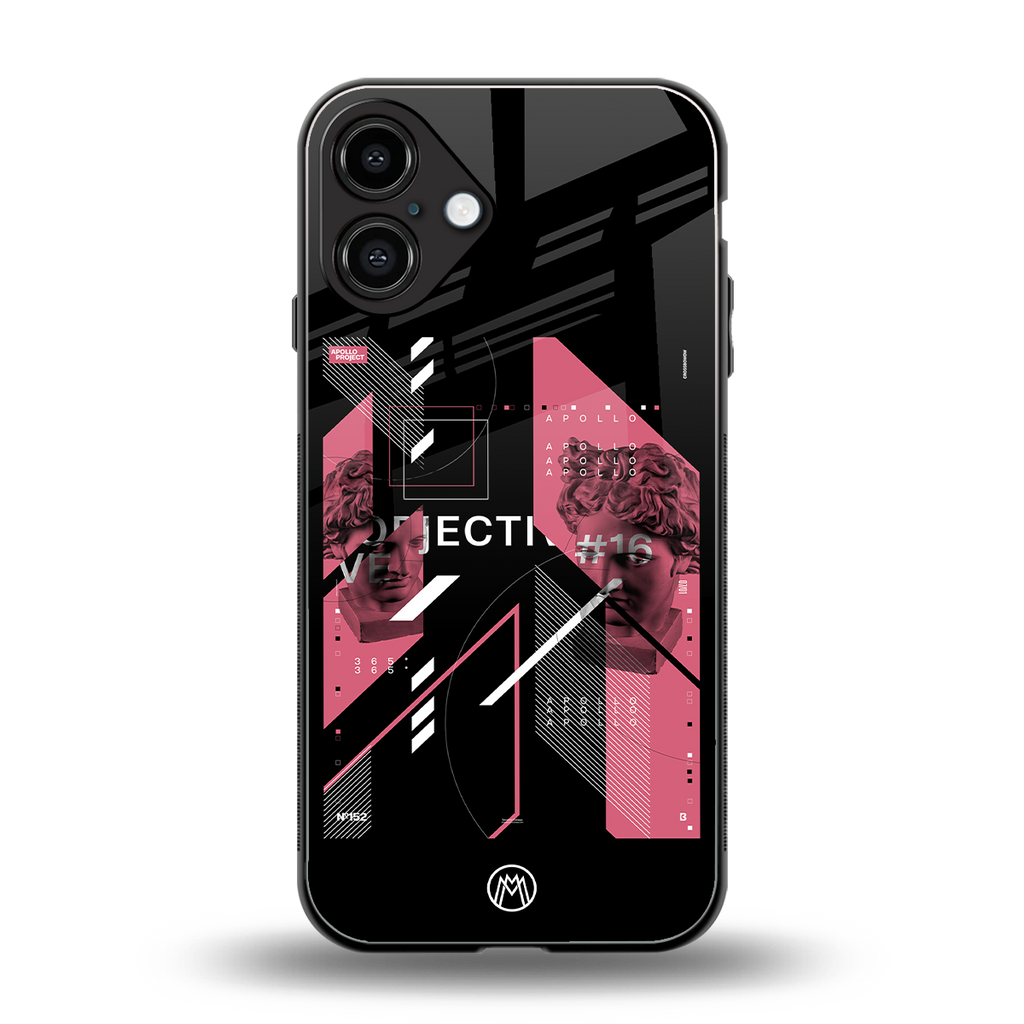 apollo project aesthetic pink and black back phone cover | glass case for iphone 16 plus