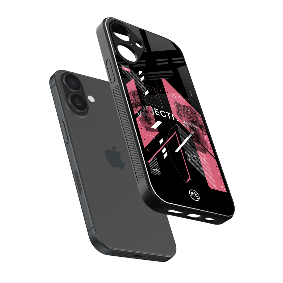 apollo project aesthetic pink and black back phone cover | glass case for iphone 16 plus