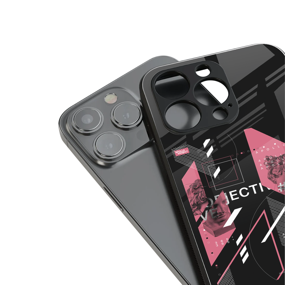 apollo project aesthetic pink and black back phone cover | glass case for iphone 15