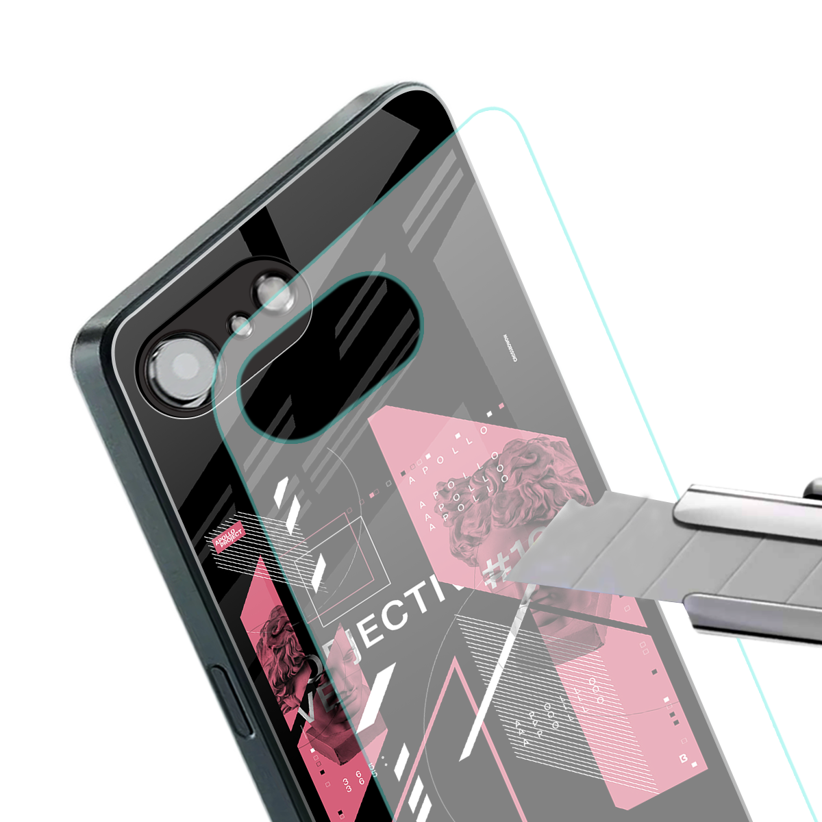 apollo project aesthetic pink and black back phone cover | glass case for iphone 16e