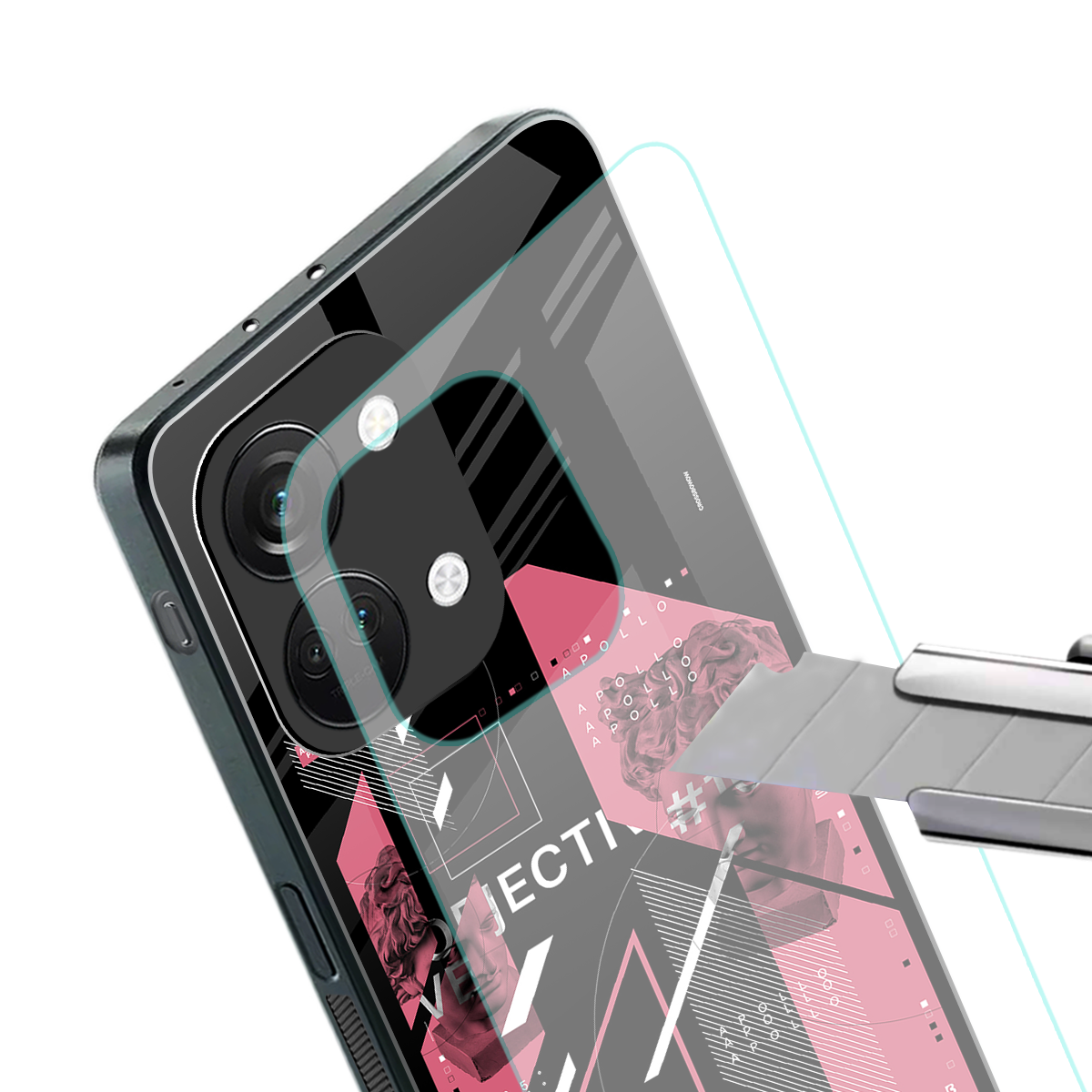 apollo project aesthetic pink and black back phone cover | glass case for oneplus nord 3