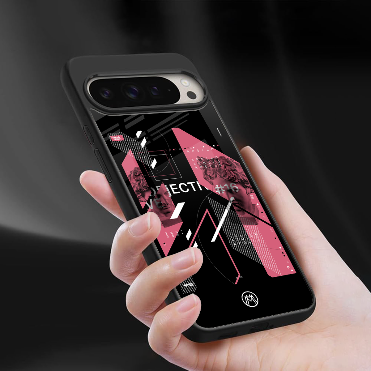 apollo project aesthetic pink and black back phone cover | glass case for google pixel 9 pro xl