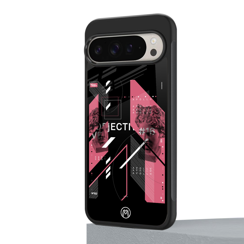 apollo project aesthetic pink and black back phone cover | glass case for google pixel 9 pro xl