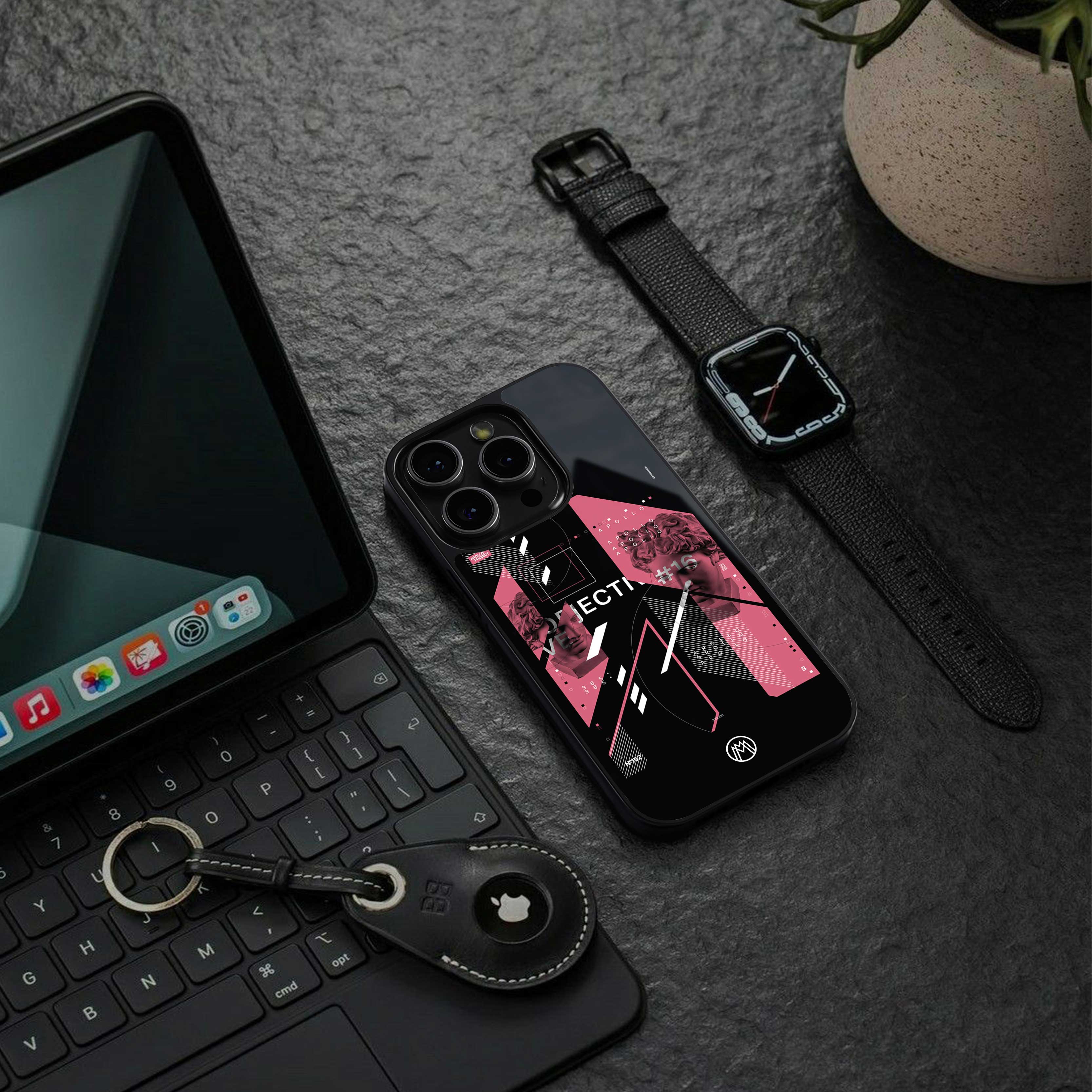 apollo project aesthetic pink and black back phone cover | glass case for iphone 13 mini