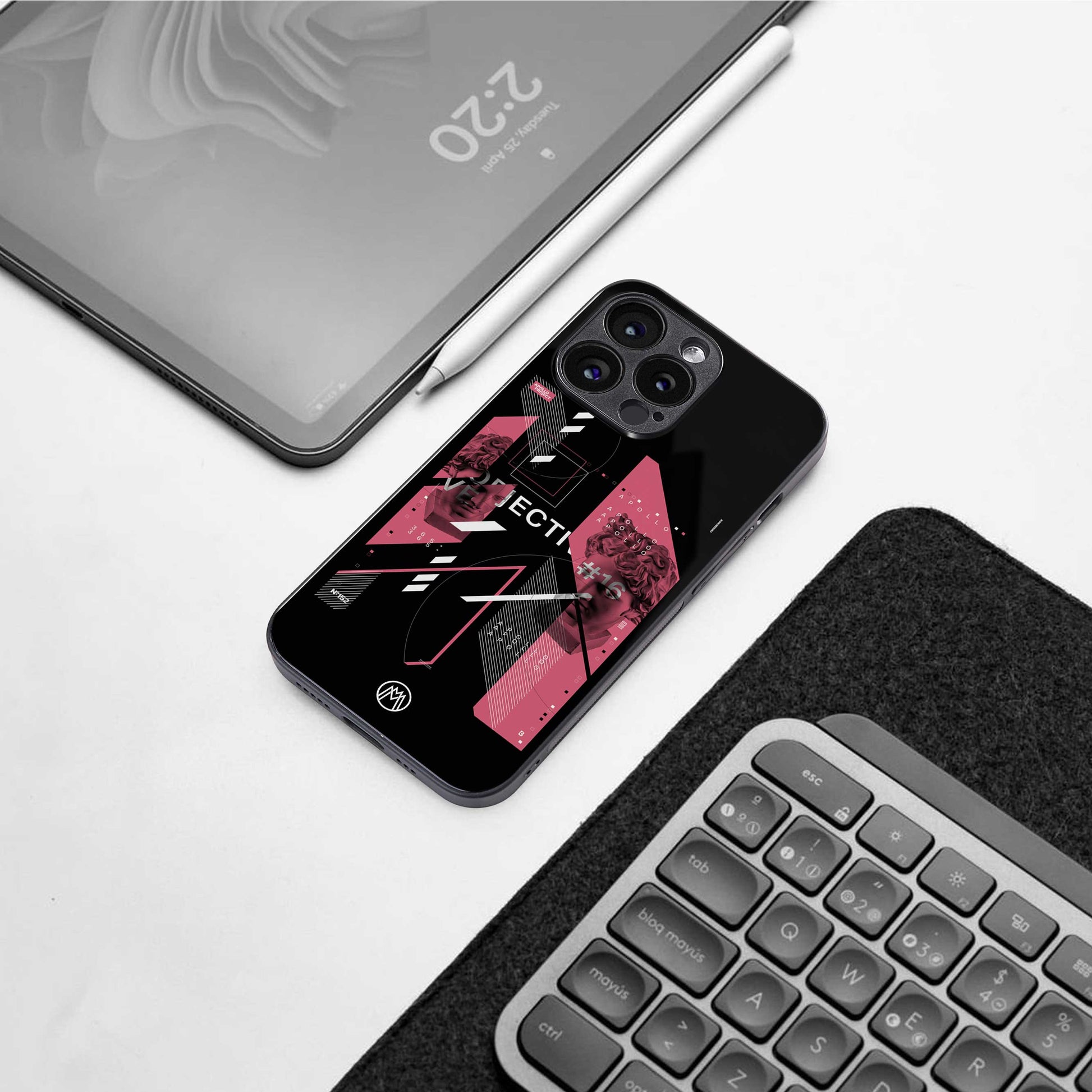 apollo project aesthetic pink and black back phone cover | glass case for iphone 13 pro max
