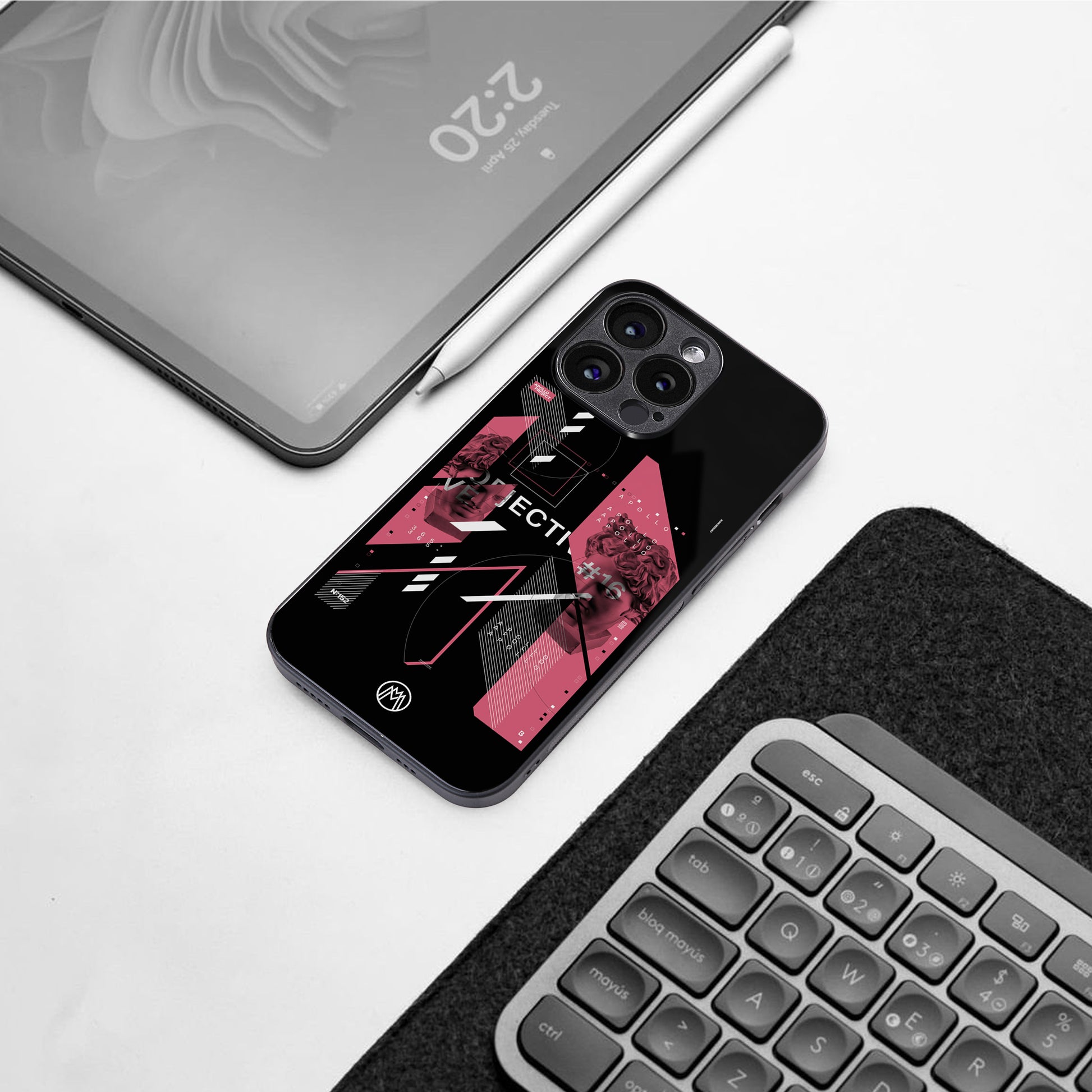 apollo project aesthetic pink and black back phone cover | glass case for iphone 16