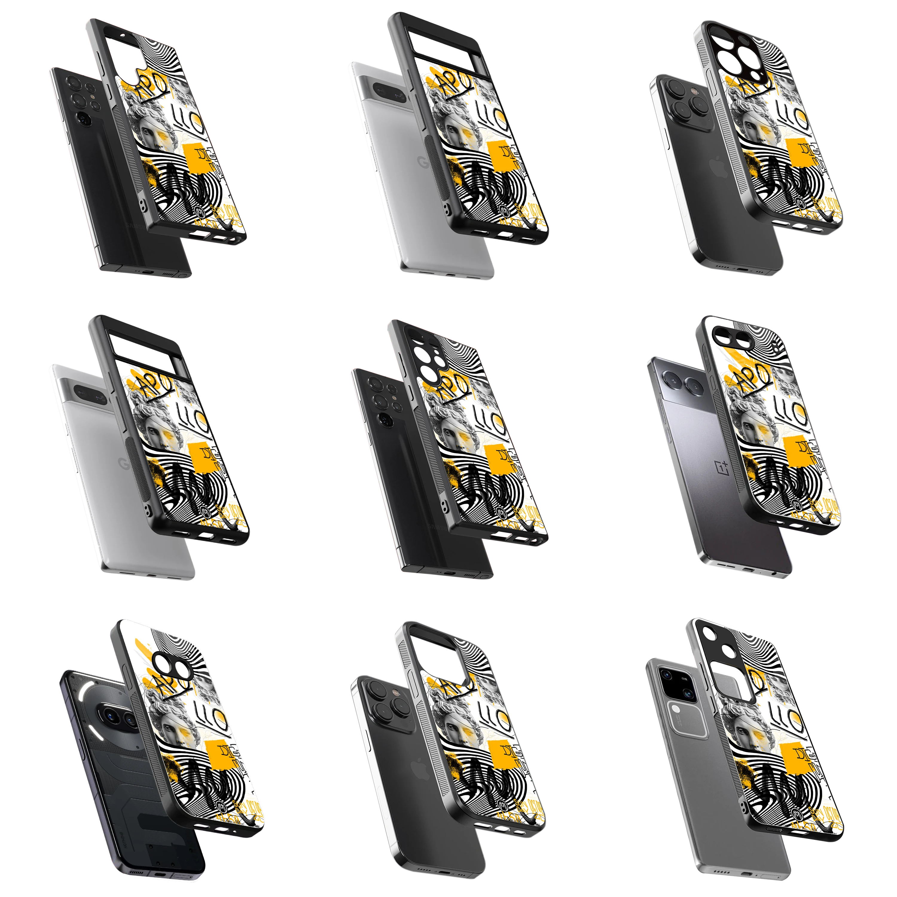 Durable Glass Back Mobile Case for iPhone, Samsung, OnePlus, Google Pixel, Redmi, Vivo, Oppo