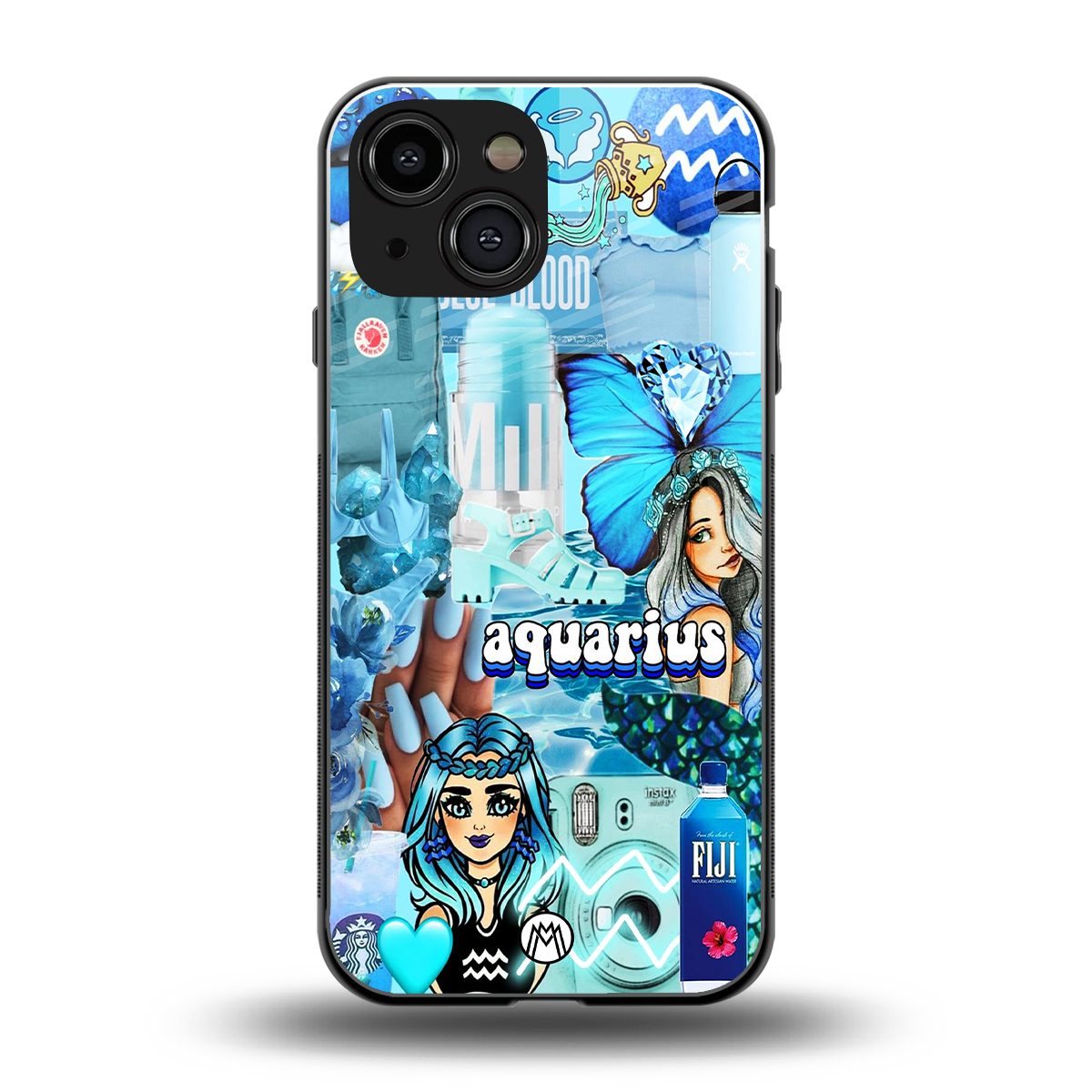 aquarius aesthetic collage back phone cover | glass case for iphone 13 mini