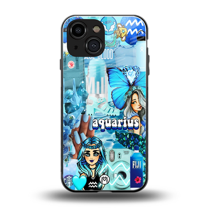 aquarius aesthetic collage back phone cover | glass case for iphone 13 mini