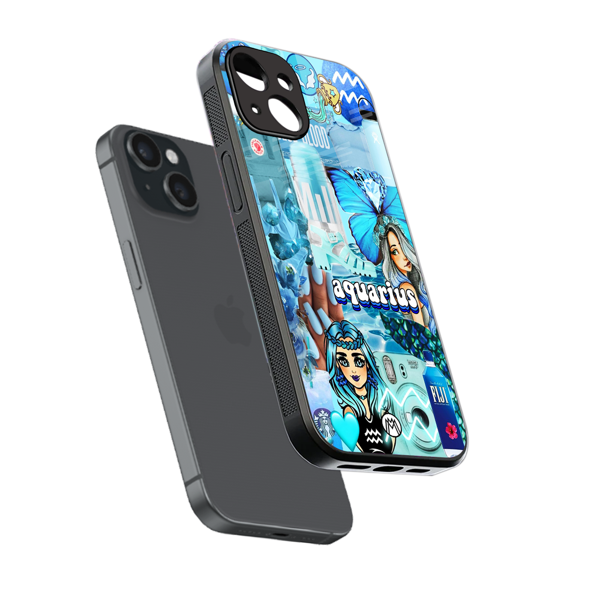 aquarius aesthetic collage back phone cover | glass case for iphone 13 mini