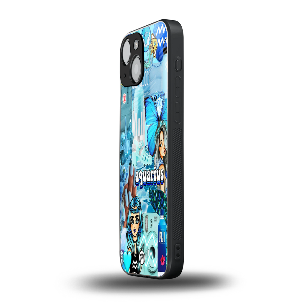 aquarius aesthetic collage back phone cover | glass case for iphone 13 mini