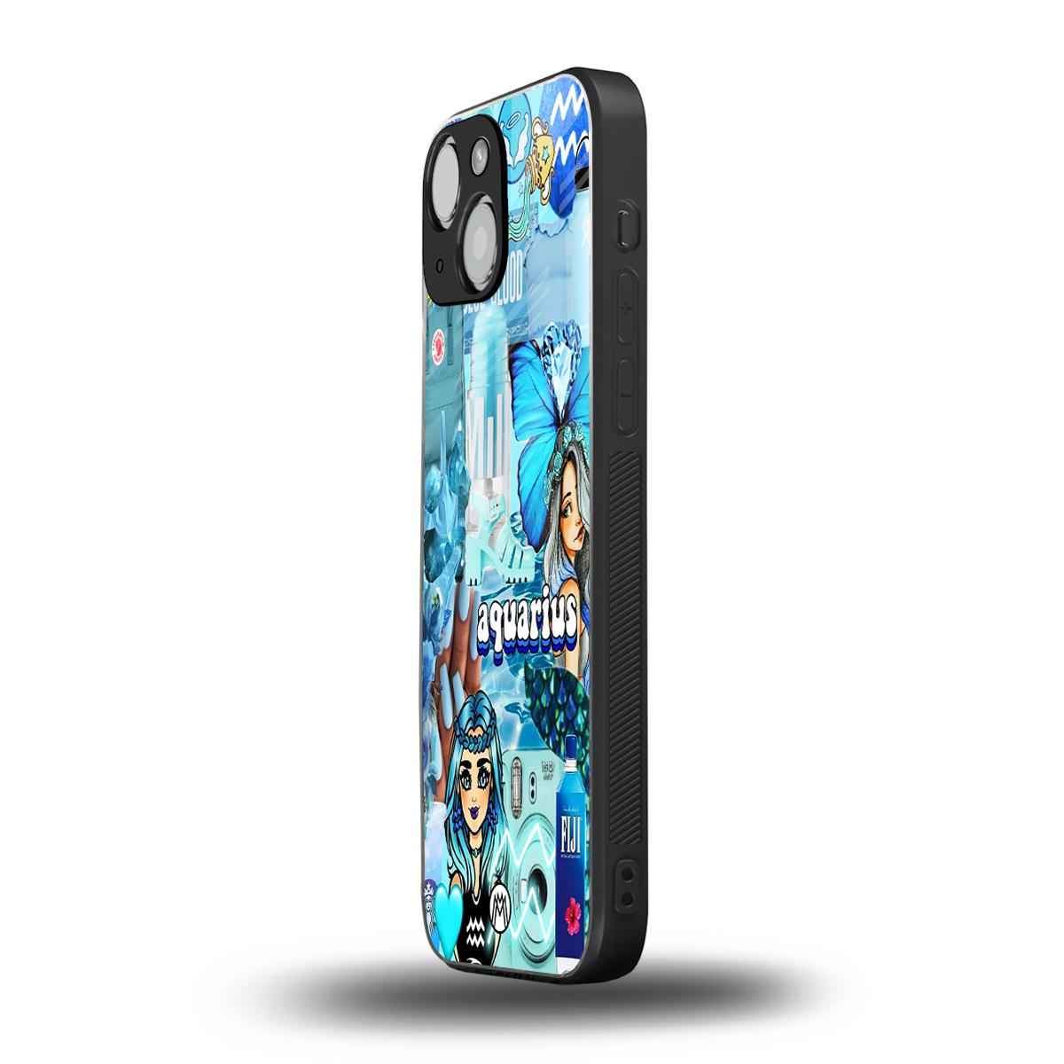 aquarius aesthetic collage back phone cover | glass case for iphone 13 mini