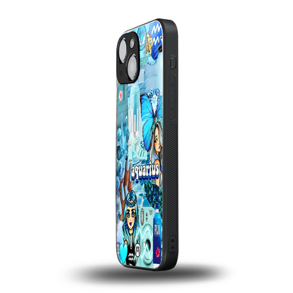 aquarius aesthetic collage back phone cover | glass case for iphone 13 mini