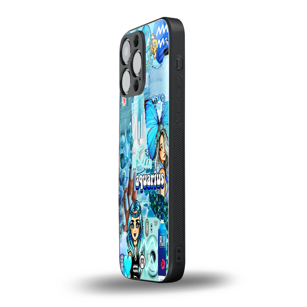aquarius aesthetic collage back phone cover | glass case for iphone 13 pro max