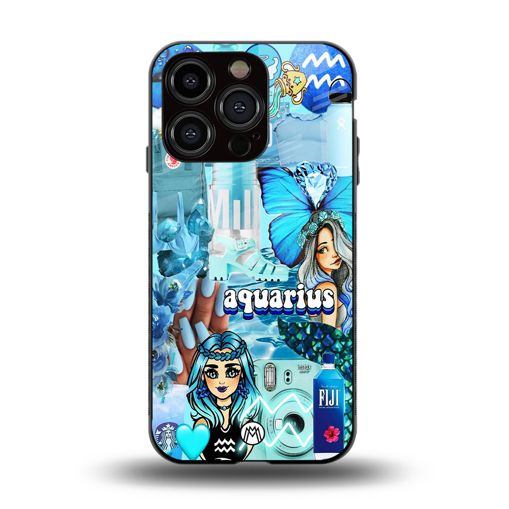 aquarius aesthetic collage back phone cover | glass case for iphone 13 pro