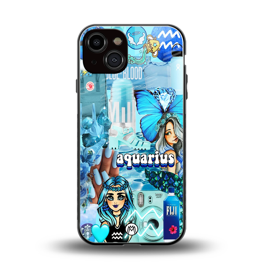 aquarius aesthetic collage back phone cover | glass case for iphone 13