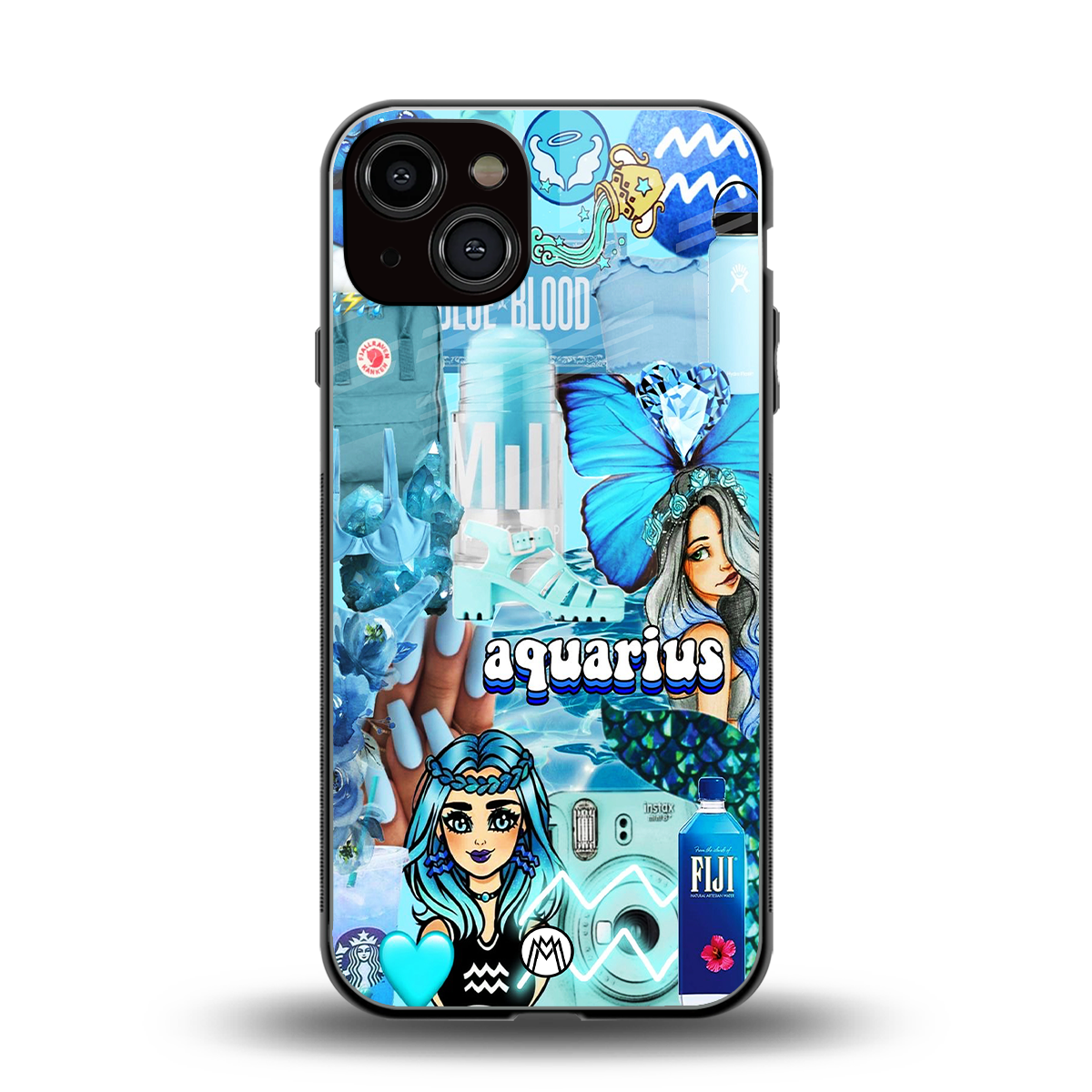 aquarius aesthetic collage back phone cover | glass case for iphone 13