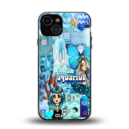 aquarius aesthetic collage back phone cover | glass case for iphone 13