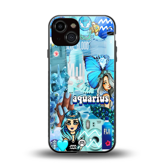 aquarius aesthetic collage back phone cover | glass case for iphone 13