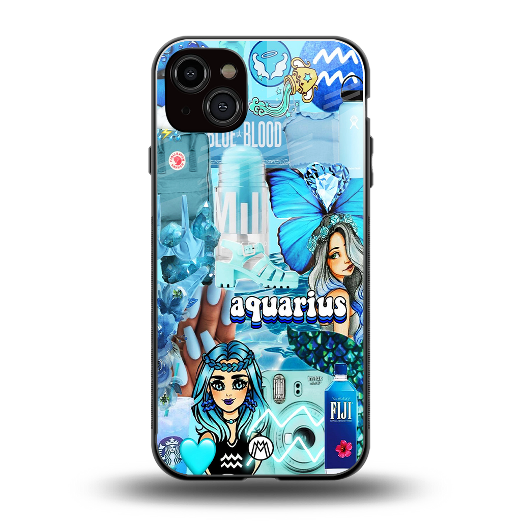 aquarius aesthetic collage back phone cover | glass case for iphone 15 plus