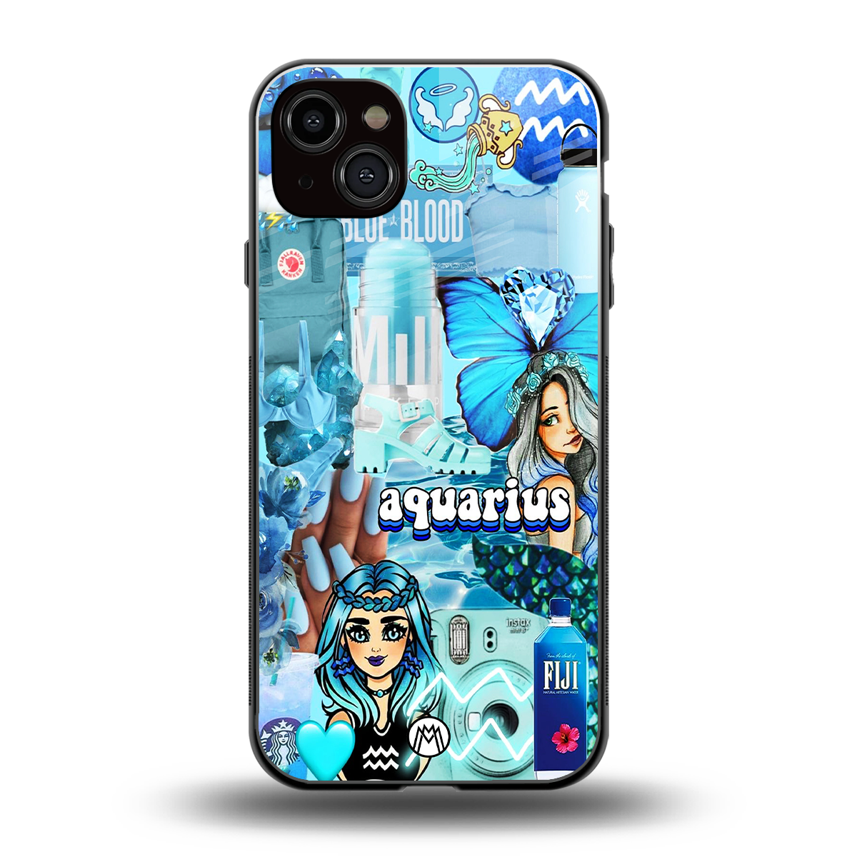 aquarius aesthetic collage back phone cover | glass case for iphone 15 plus