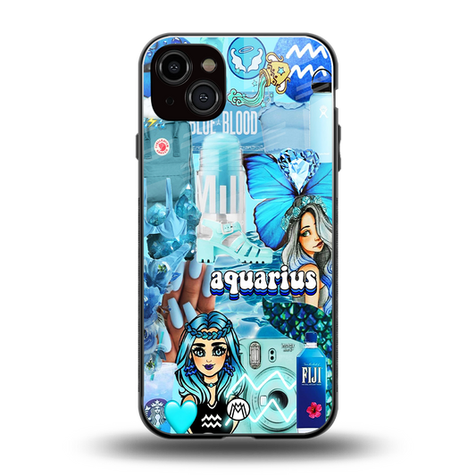 aquarius aesthetic collage back phone cover | glass case for iphone 15 plus