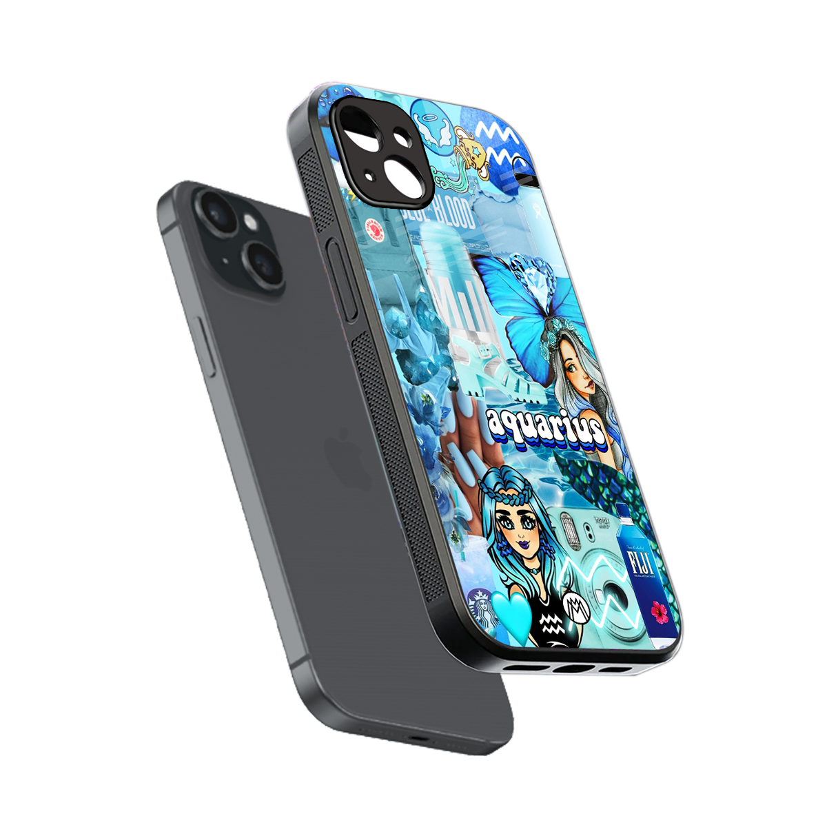 aquarius aesthetic collage back phone cover | glass case for iphone 15 plus
