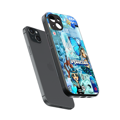 aquarius aesthetic collage back phone cover | glass case for iphone 15 plus