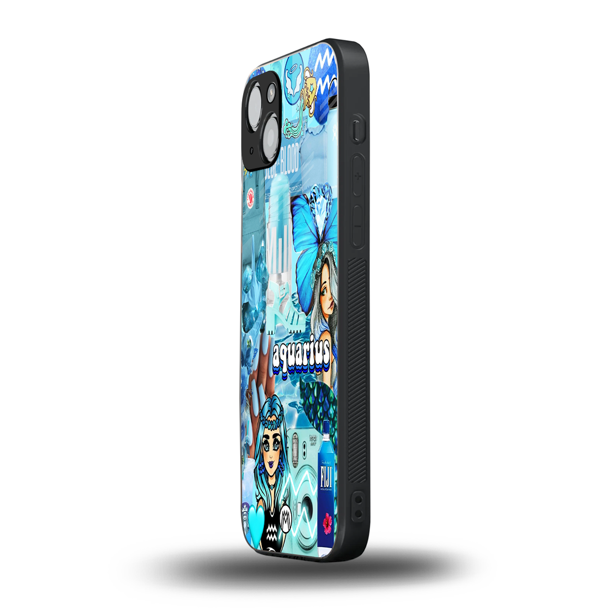 aquarius aesthetic collage back phone cover | glass case for iphone 15 plus