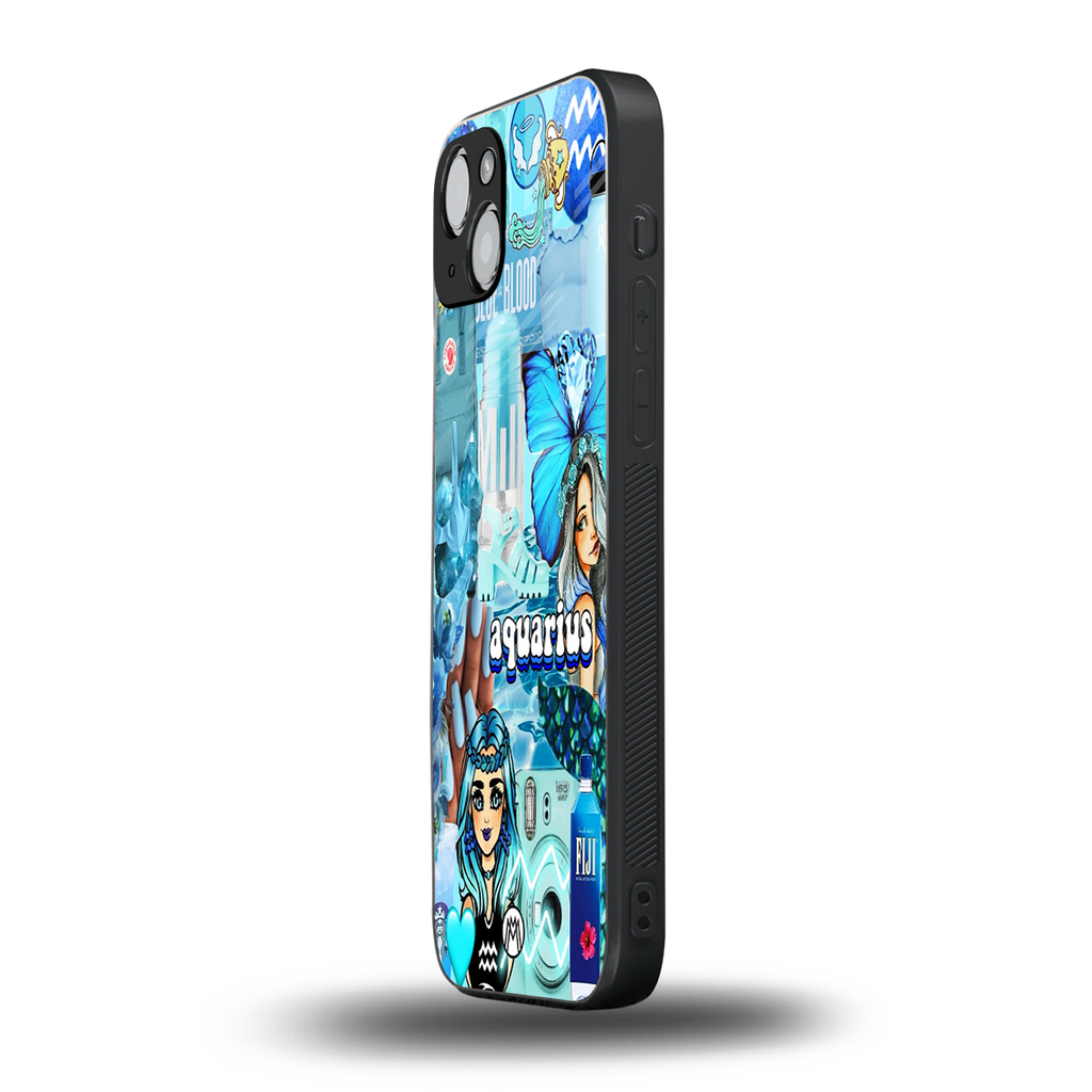 aquarius aesthetic collage back phone cover | glass case for iphone 14 plus