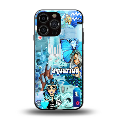 aquarius aesthetic collage back phone cover | glass case for iphone 14 pro max
