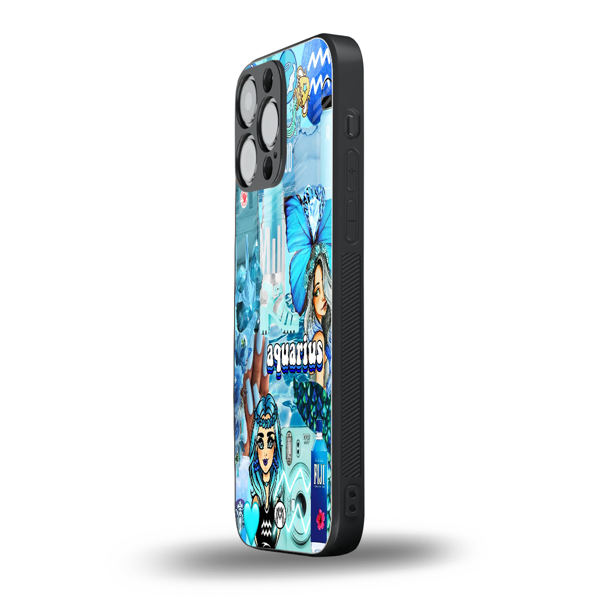 aquarius aesthetic collage back phone cover | glass case for iphone 15 pro max