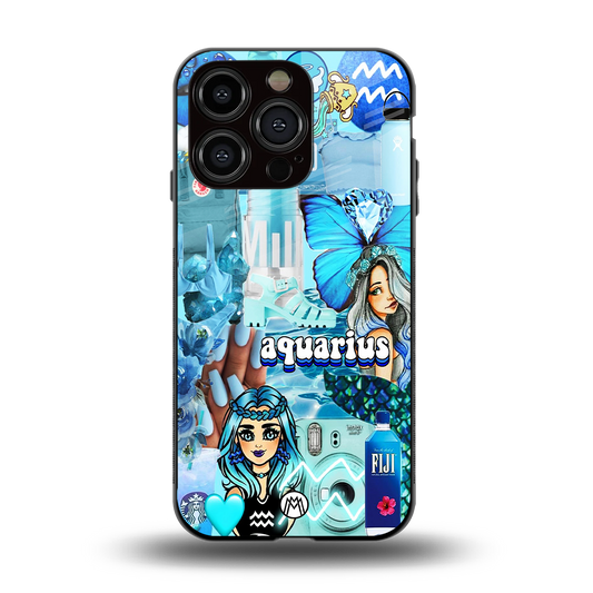 aquarius aesthetic collage back phone cover | glass case for iphone 14 pro