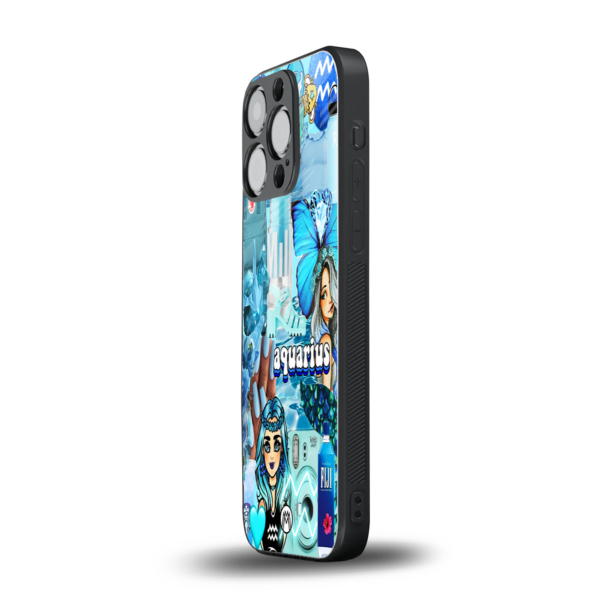 aquarius aesthetic collage back phone cover | glass case for iphone 15 pro